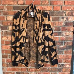 Element womens geometric open front waterfall hem cardigan sweater brown/black M